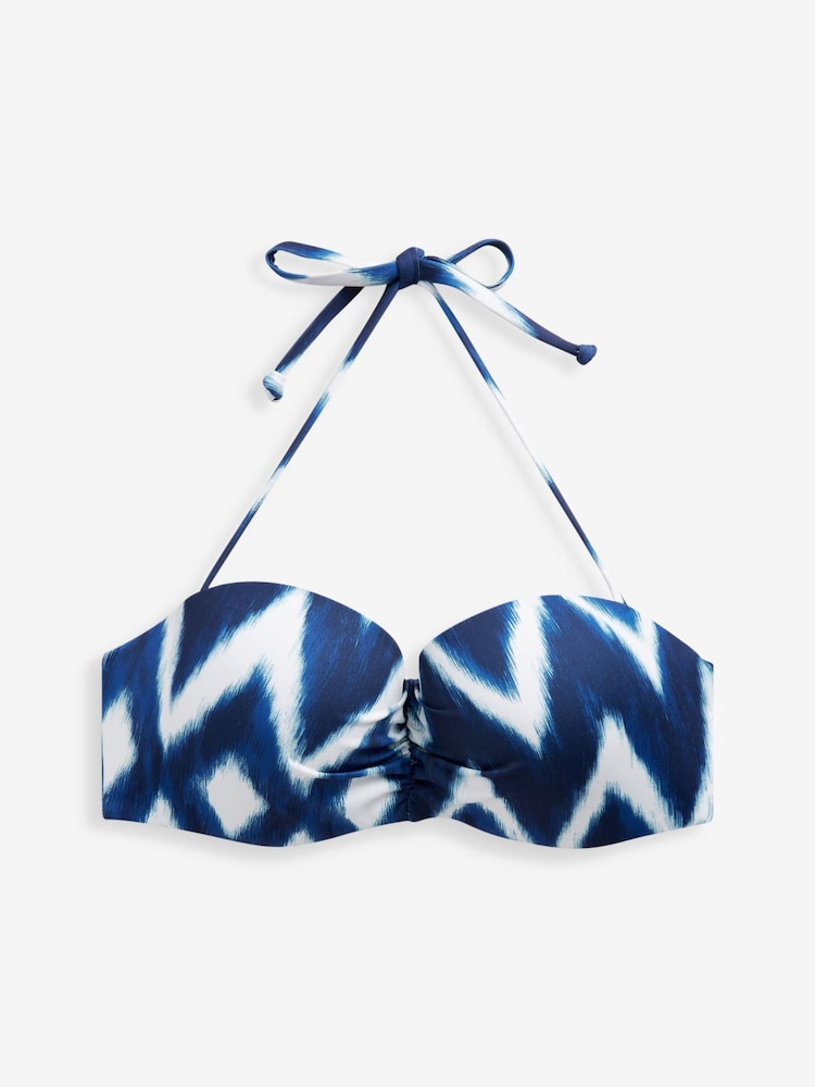 Navy Blue Zig Zag Padded Bandeau Top Shaping Bikini Top - Image 1 of 1