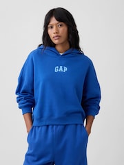 Bleu - Sweat-shirt à capuche Raccourci Gap Relaxed Mini-Logo - Image 1 sur 5