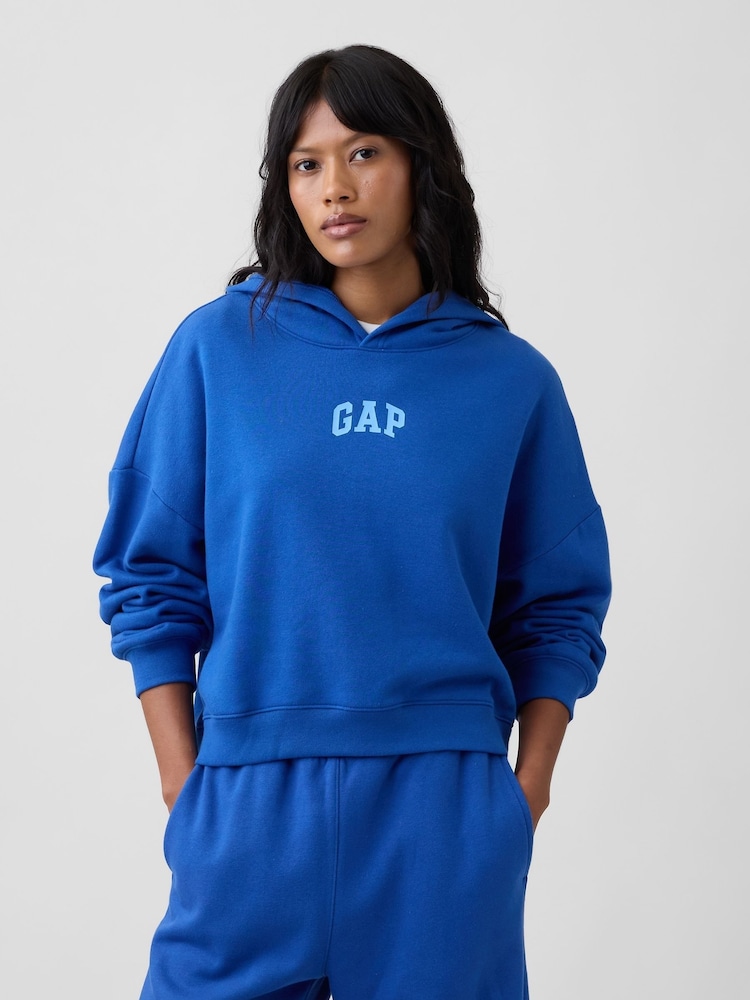Bleu - Sweat-shirt à capuche Raccourci Gap Relaxed Mini-Logo - Image 1 sur 5