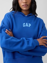 Bleu - Sweat-shirt à capuche Raccourci Gap Relaxed Mini-Logo - Image 4 sur 5