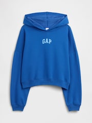Bleu - Sweat-shirt à capuche Raccourci Gap Relaxed Mini-Logo - Image 5 sur 5