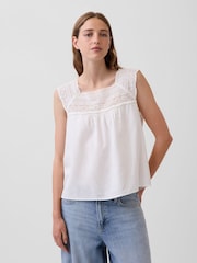 Gap White Linen-Blend Crochet Square-Neck Top - Image 1 of 4