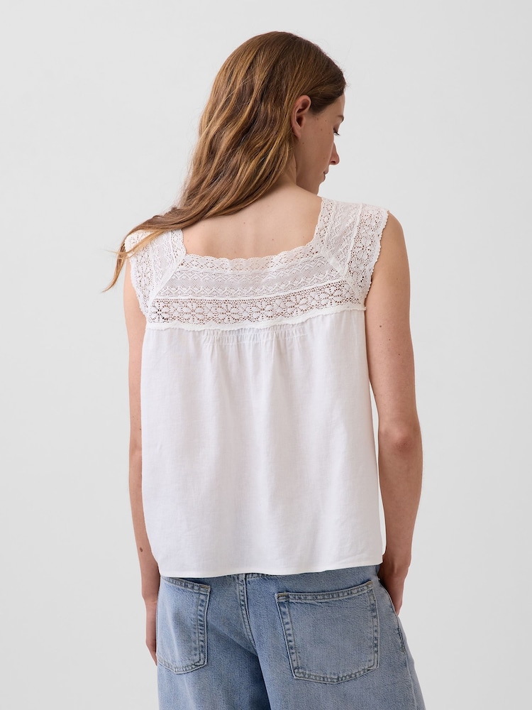 Gap White Linen-Blend Crochet Square-Neck Top - Image 2 of 4 Gap White Linen-Blend Crochet Square-Neck Top - Image 2 of 4