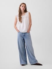 Gap White Linen-Blend Crochet Square-Neck Top - Image 3 of 4