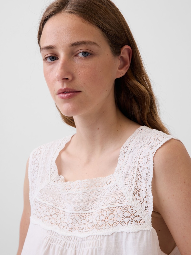 Gap White Linen-Blend Crochet Square-Neck Top - Image 4 of 4 Gap White Linen-Blend Crochet Square-Neck Top - Image 4 of 4