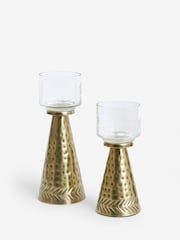 Gold Hammered Metal and Glass Tealight Candle Holder Set of 2 - Image 3 of 4
