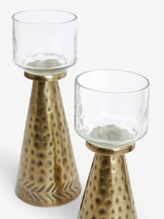 Gold Hammered Metal and Glass Tealight Candle Holder Set of 2 - Image 4 of 4