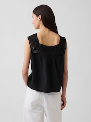 Gap Black Linen-Blend Crochet Square-Neck Top - Image 2 of 4