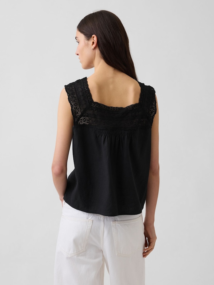 Gap Black Linen-Blend Crochet Square-Neck Top - Image 2 of 4 Gap Black Linen-Blend Crochet Square-Neck Top - Image 2 of 4