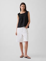 Gap Black Linen-Blend Crochet Square-Neck Top - Image 3 of 4