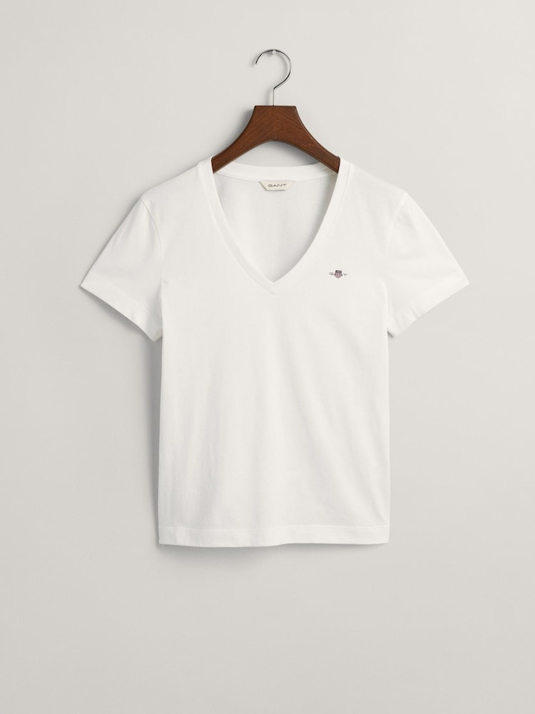 Weiß - GANT Shield Logo T-Shirt mit V-Ausschnitt 100 % Baumwolle - Bild 5 von 5
