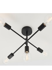 Gallery Home Chrome/Matt Black Industrial 6 Cluster Chrome 5 Light Flush Ceiling Light Pendant - Image 1 of 7