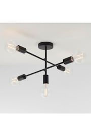 Gallery Home Chrome/Matt Black Industrial 6 Cluster Chrome 5 Light Flush Ceiling Light Pendant - Image 2 of 7