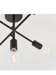 Gallery Home Chrome/Matt Black Industrial 6 Cluster Chrome 5 Light Flush Ceiling Light Pendant - Image 5 of 7