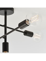 Gallery Home Chrome/Matt Black Industrial 6 Cluster Chrome 5 Light Flush Ceiling Light Pendant - Image 6 of 7