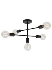 Gallery Home Chrome/Matt Black Industrial 6 Cluster Chrome 5 Light Flush Ceiling Light Pendant - Image 7 of 7