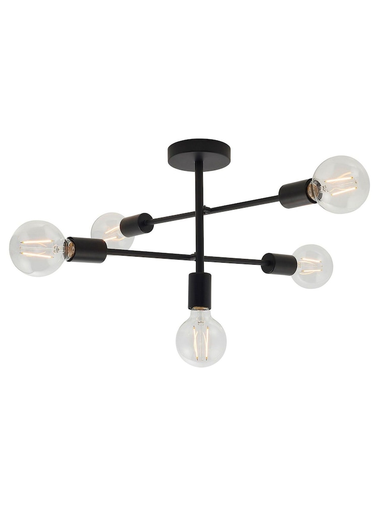 Gallery Home Chrome/Matt Black Industrial 6 Cluster Chrome 5 Light Flush Ceiling Light Pendant - Image 7 of 7