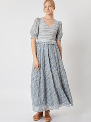 By Iris Blue Vanessa 100% Cotton Smocked Dress - Image 1 of 5
