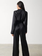 Pretty Lavish Black Carmen Satin Jumpsuit - Image 2 of 4