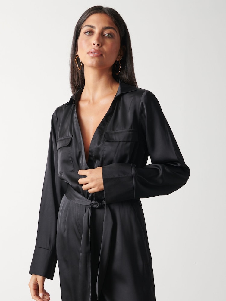 Pretty Lavish Black Carmen Satin Jumpsuit - Image 4 of 4