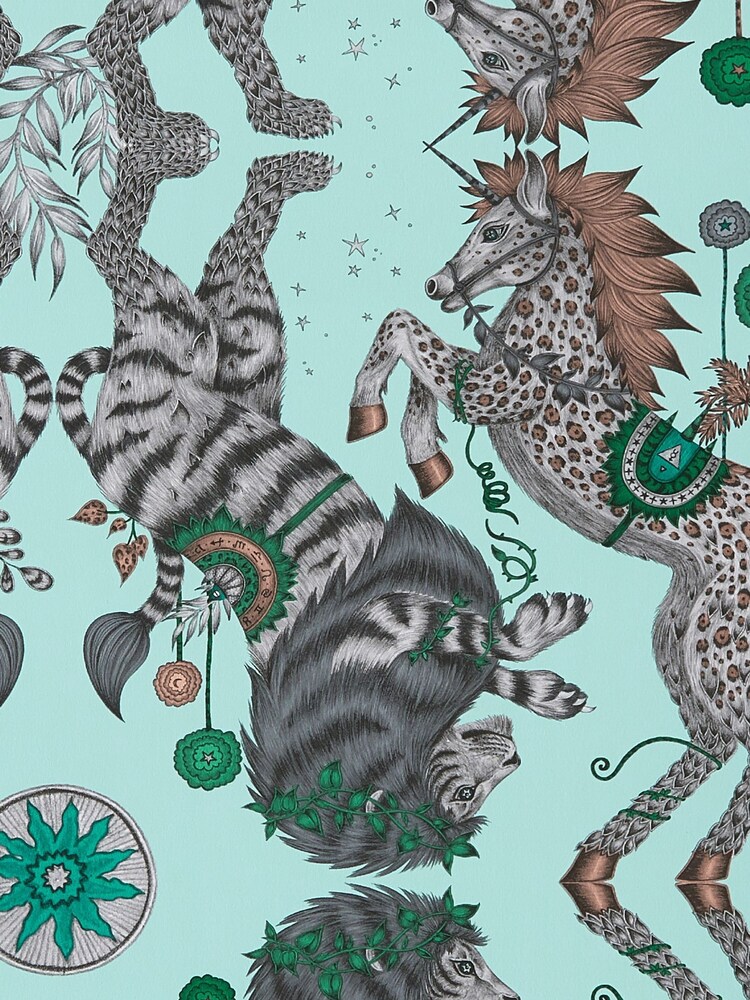 Clarke and Clarke Aqua Emma J Shipley Wilderie Caspian A4 Wallpaper Sample - Image 1 of 1