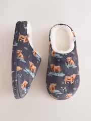 Grey Hamish Plush Mule Printed Slippers - Image 1 of 4