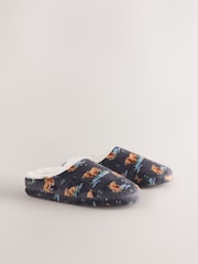 Grey Hamish Plush Mule Printed Slippers - Image 2 of 4