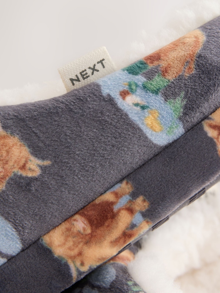 Grey Hamish Plush Mule Printed Slippers - Image 4 of 4