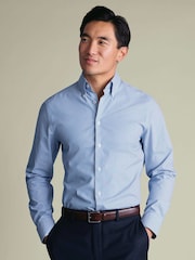 Charles Tyrwhitt Blue Stripe Non-iron Stretch Pinpoint Oxford Button Down Slim Fit Shirt - Image 1 of 8