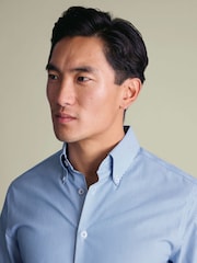 Charles Tyrwhitt Blue Stripe Non-iron Stretch Pinpoint Oxford Button Down Slim Fit Shirt - Image 4 of 8