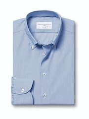 Charles Tyrwhitt Blue Stripe Non-iron Stretch Pinpoint Oxford Button Down Slim Fit Shirt - Image 6 of 8
