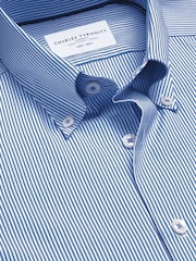Charles Tyrwhitt Blue Stripe Non-iron Stretch Pinpoint Oxford Button Down Slim Fit Shirt - Image 7 of 8