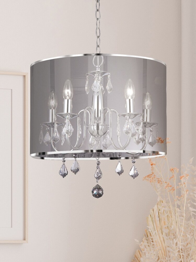 Searchlight Chrome White Chrome Pendant Ceiling Light - Image 1 of 1 Searchlight Chrome White Chrome Pendant Ceiling Light - Image 1 of 1
