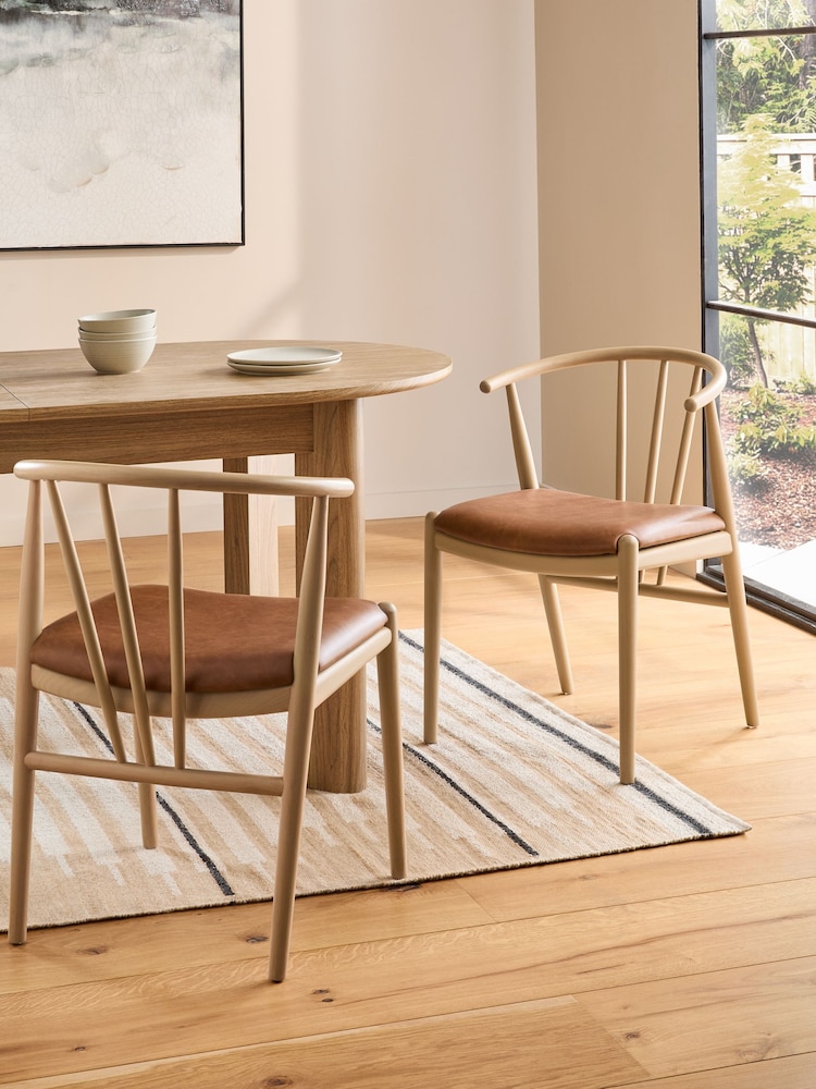 Set of 2 Distressed Faux Leather Tan Stockholm Light Wood Leg Dining Chairs - Image 1 of 8