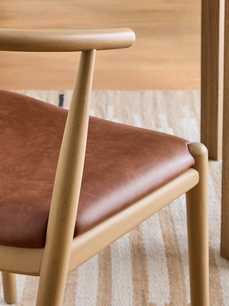 Set of 2 Distressed Faux Leather Tan Stockholm Light Wood Leg Dining Chairs - Image 2 of 8