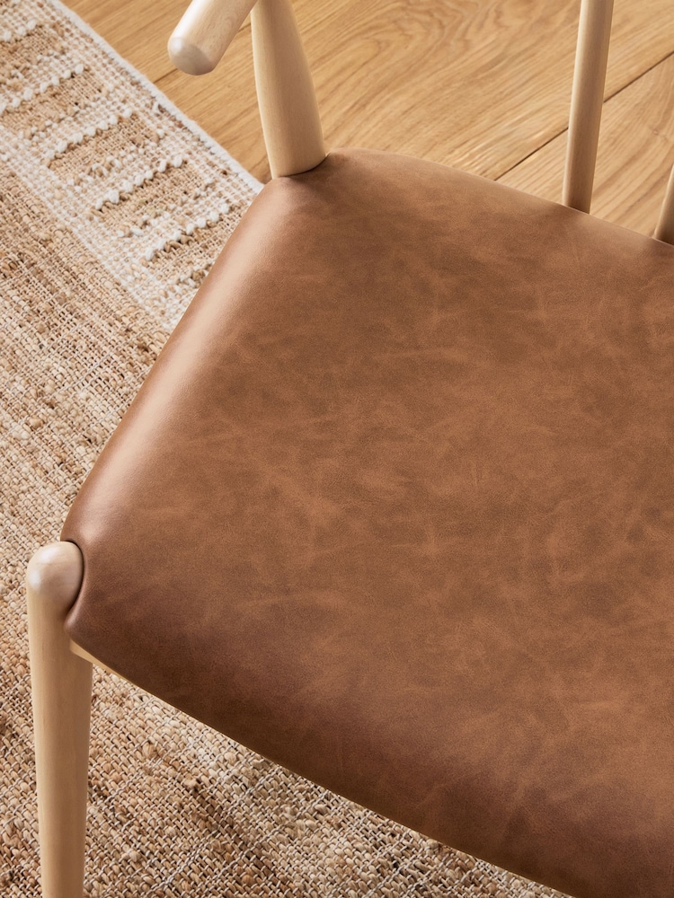 Set of 2 Distressed Faux Leather Tan Stockholm Light Wood Leg Dining Chairs - Image 2 of 9 Set of 2 Distressed Faux Leather Tan Stockholm Light Wood Leg Dining Chairs - Image 2 of 9
