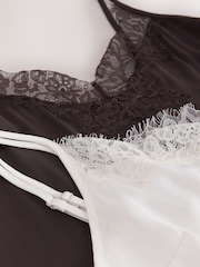 브라운/Cream - Lace Trim Satin Cami Tops 2 Pack - 5의 이미지 5