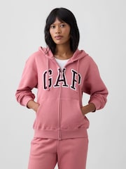 Rose/Bourgogne - Sweat à capuche Gap décontracté zippé à logo - Image 1 de 5