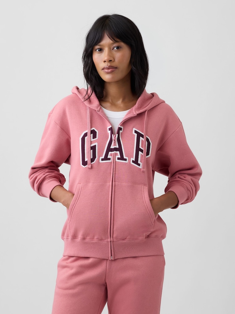 Rose/Bourgogne - Sweat à capuche Gap décontracté zippé à logo - Image 1 de 5