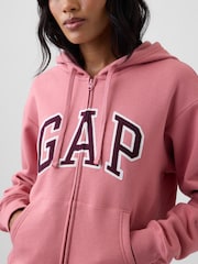 Rose/Bourgogne - Sweat à capuche Gap décontracté zippé à logo - Image 4 de 5