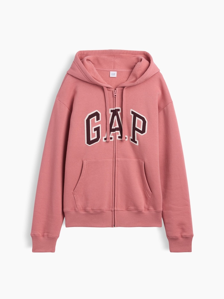 Rose/Bourgogne - Sweat à capuche Gap décontracté zippé à logo - Image 5 de 5