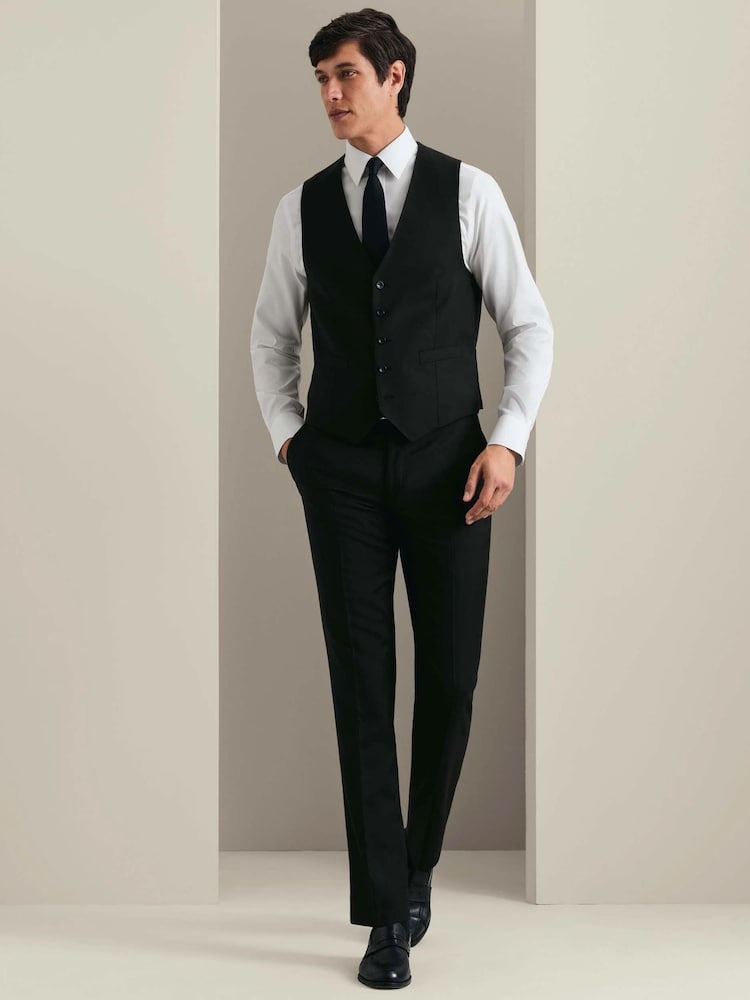 Charles Tyrwhitt Black Adjustable Fit Natural Stretch Twill Waistcoat - Image 1 of 4