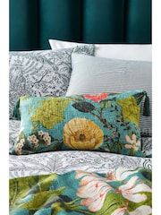 Clarke & Clarke Green 100% Cotton Passiflora Floral Cushion - Image 1 of 4