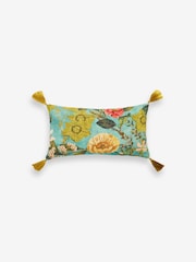 Clarke & Clarke Green 100% Cotton Passiflora Floral Cushion - Image 2 of 4