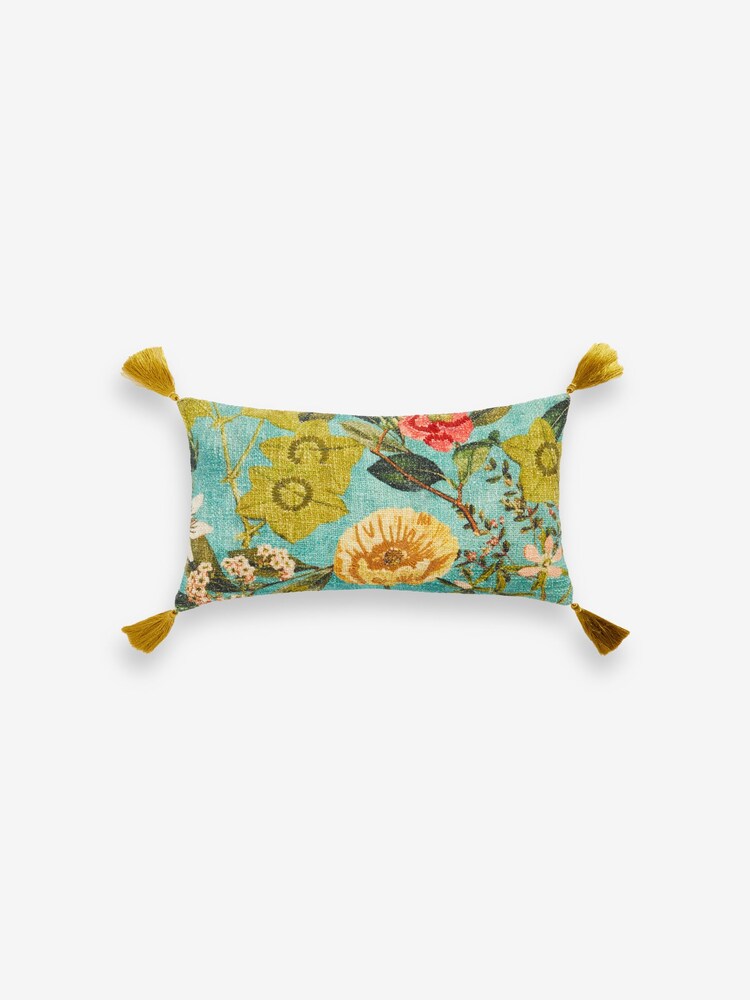 Clarke & Clarke Green 100% Cotton Passiflora Floral Cushion - Image 2 of 4 Clarke & Clarke Green 100% Cotton Passiflora Floral Cushion - Image 2 of 4