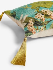 Clarke & Clarke Green 100% Cotton Passiflora Floral Cushion - Image 4 of 4