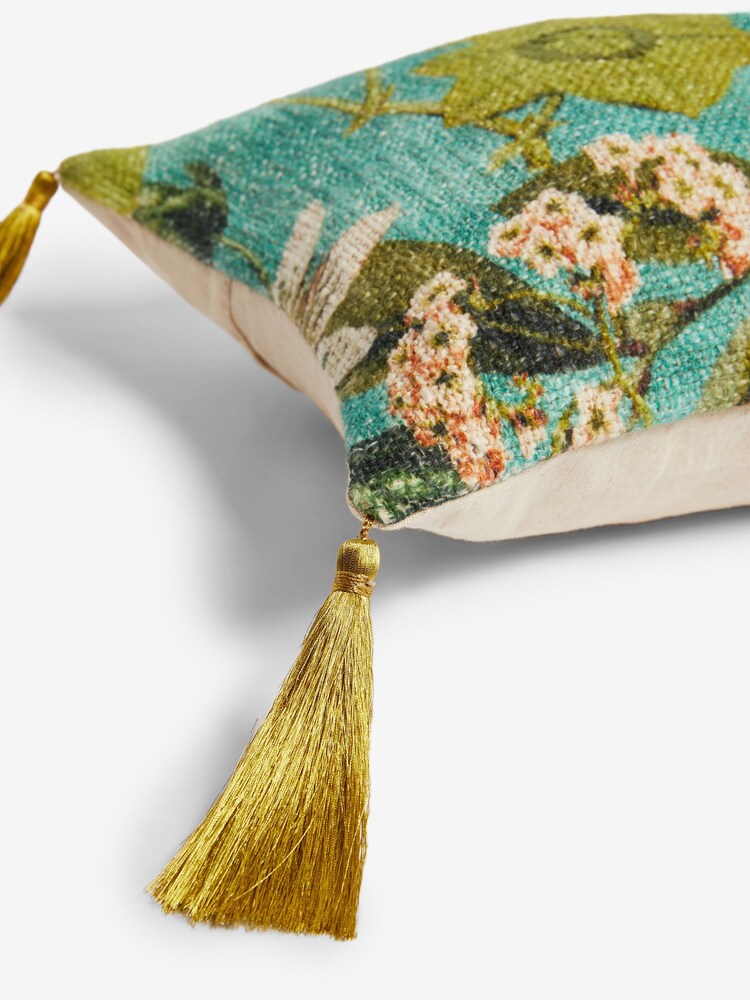 Clarke & Clarke Green 100% Cotton Passiflora Floral Cushion - Image 4 of 4