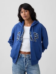 Bleu/bleu marine fleuri - Sweat à capuche Gap décontracté zippé à logo - Image 1 de 5