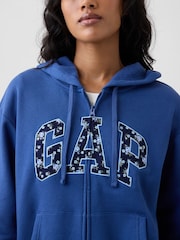 Bleu/bleu marine fleuri - Sweat à capuche Gap décontracté zippé à logo - Image 4 de 5