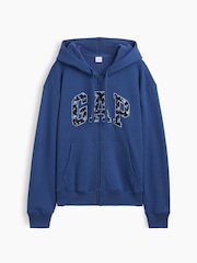 Bleu/bleu marine fleuri - Sweat à capuche Gap décontracté zippé à logo - Image 5 de 5